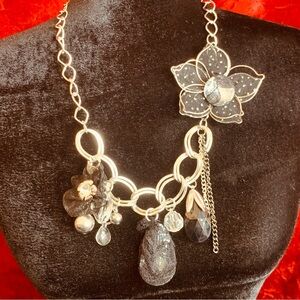 Black and Silver Floral Charm Necklace
